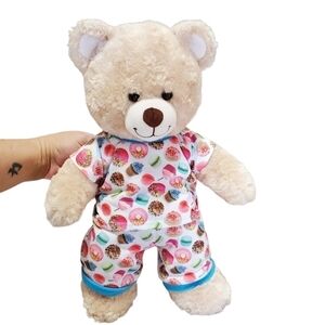 Build A Bear BAB cream plush with Donut shirt & shorts outfit jammies